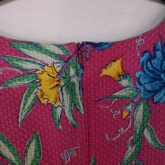 Vintage 90s Lilly Pulitzer Sheath Dress Women 4 Pink Floral Waffle Knit - Picture 10 of 13